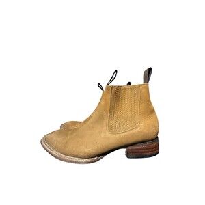 Chepe Mens Cowboy Ankle Boots Brown Leather Mex 28 US 9.5 Stretch Square Toe
